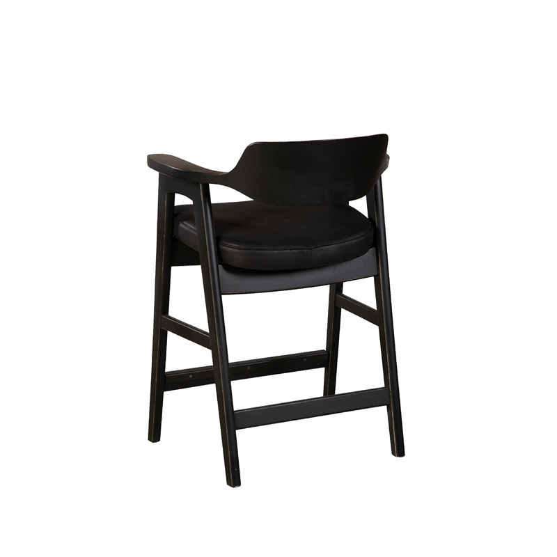 Zsy Counter Stool Chair-Open Back-Black Birch Wood and Faux Leather