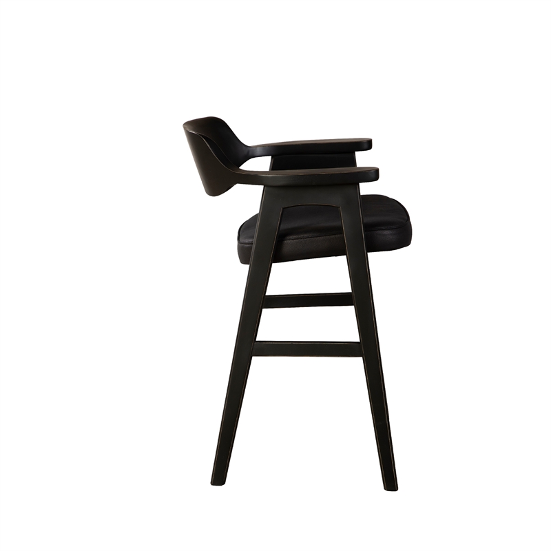 Zsy Counter Stool Chair-Open Back-Black Birch Wood and Faux Leather
