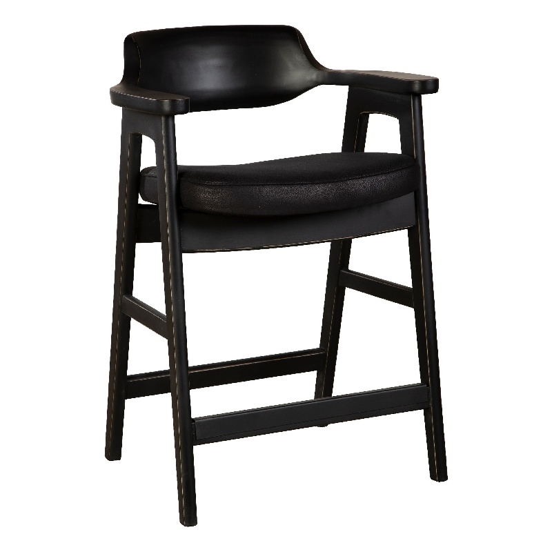 Zsy Counter Stool Chair-Open Back-Black Birch Wood and Faux Leather