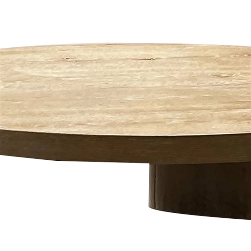 Timore Cocktail Coffee Table-Round 42 Inch Oak Brown Wood Top-Plinth Base