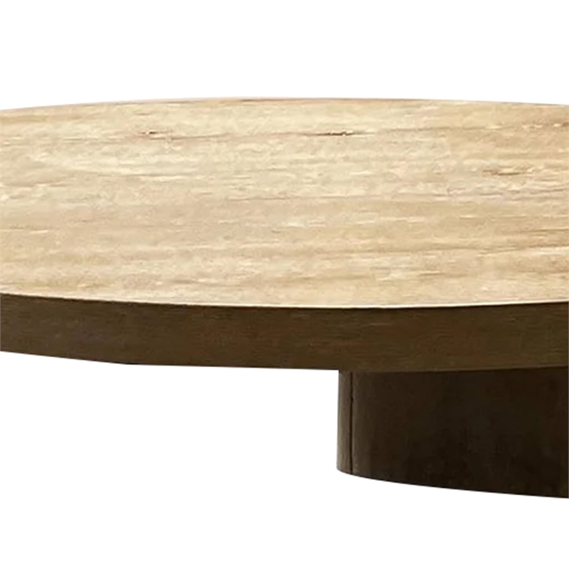 Timore Cocktail Coffee Table-Round 42 Inch Oak Brown Wood Top-Plinth Base