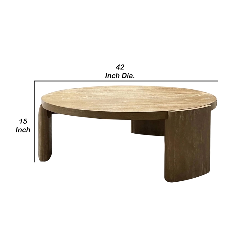 Timore Cocktail Coffee Table-Round 42 Inch Oak Brown Wood Top-Plinth Base