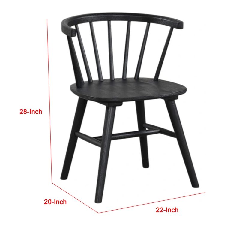 Yely Side Dining Chair Set of 2-Spindle Back-Shaker Legs-Black Rubberwood
