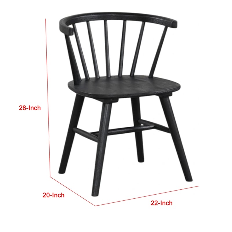 Yely Side Dining Chair Set of 2-Spindle Back-Shaker Legs-Black Rubberwood