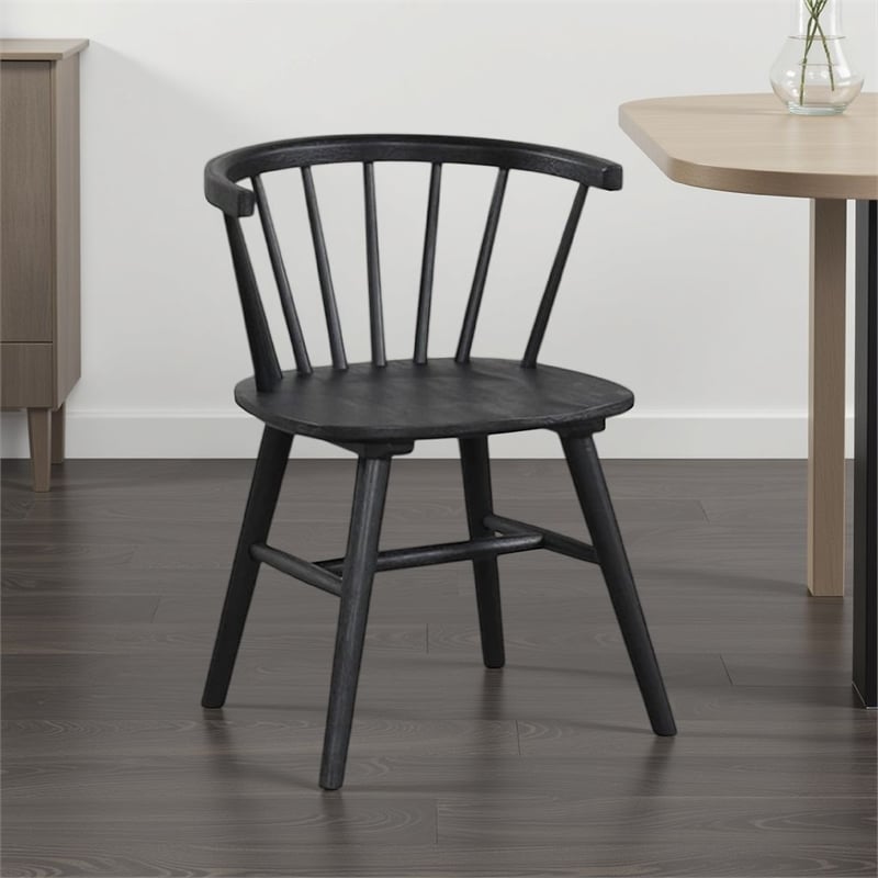 Yely Side Dining Chair Set of 2-Spindle Back-Shaker Legs-Black Rubberwood