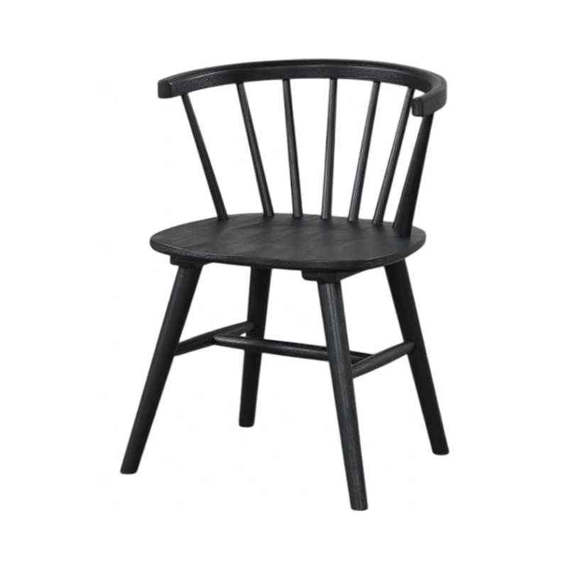 Yely Side Dining Chair Set of 2-Spindle Back-Shaker Legs-Black Rubberwood