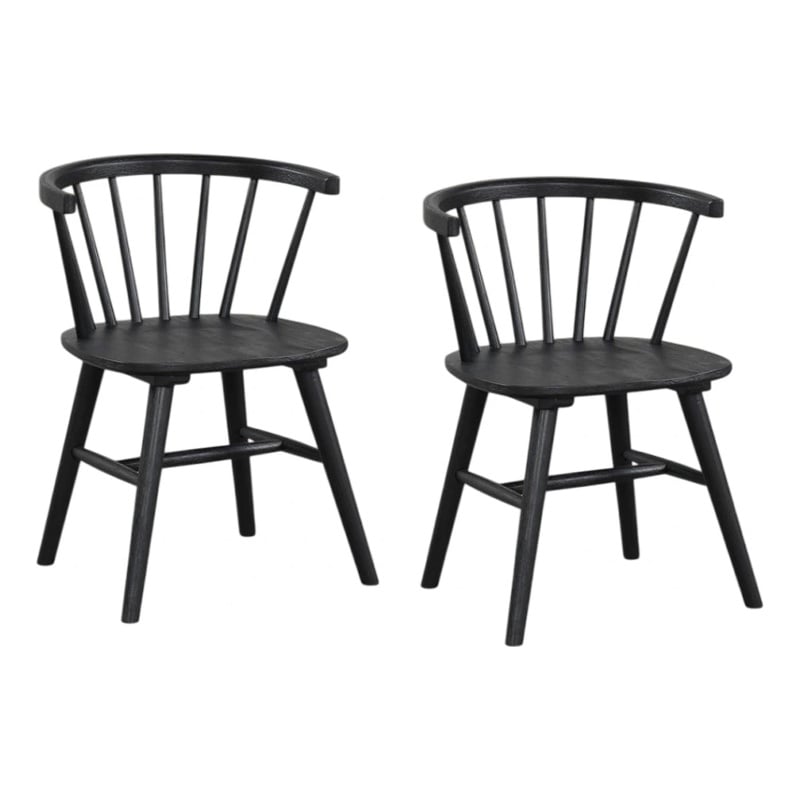 Yely Side Dining Chair Set of 2-Spindle Back-Shaker Legs-Black Rubberwood