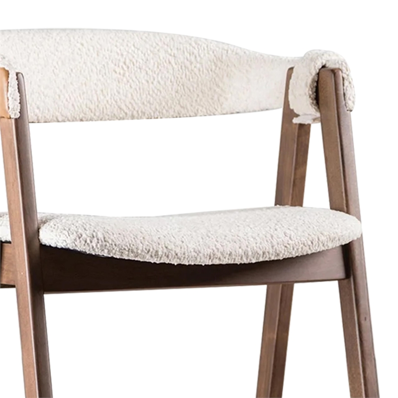Ebik Counter Stool Chair Set of 2-Walnut Brown Wood-Beige Boucle