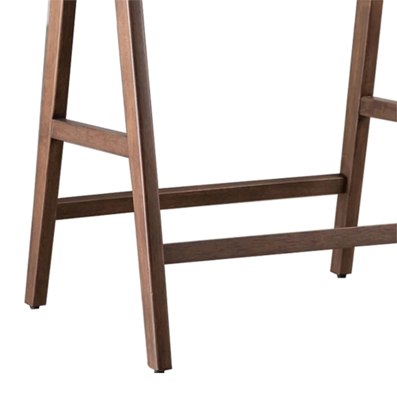 Ebik Counter Stool Chair Set of 2-Walnut Brown Wood-Beige Boucle
