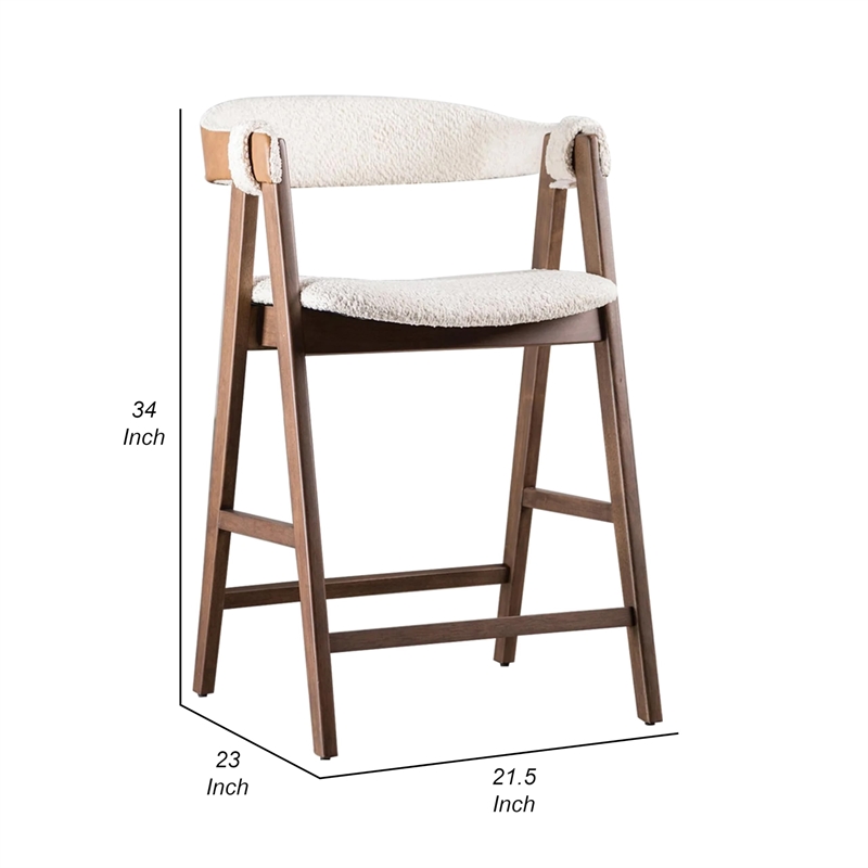 Ebik Counter Stool Chair Set of 2-Walnut Brown Wood-Beige Boucle