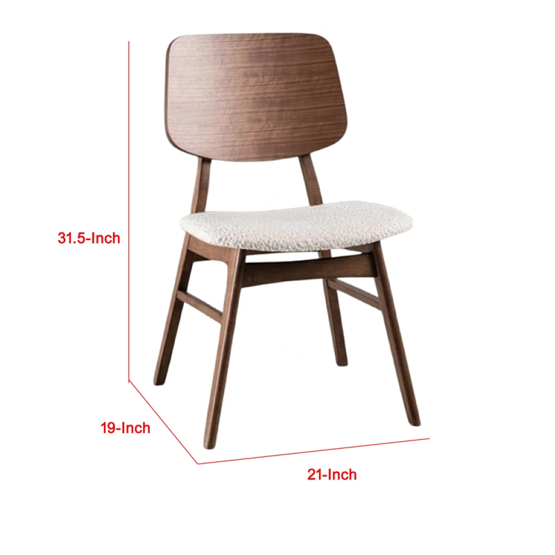 Narv Side Dining Chair Set of 2-Curved Panel Back-Walnut Brown Wood-Beige