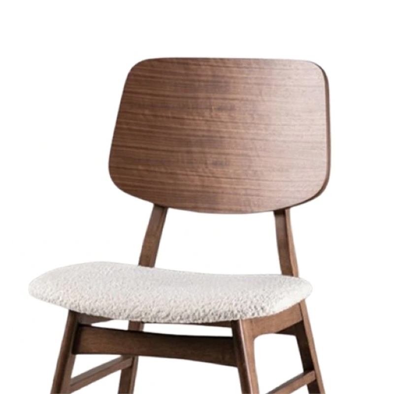 Narv Side Dining Chair Set of 2-Curved Panel Back-Walnut Brown Wood-Beige