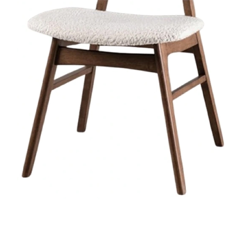Narv Side Dining Chair Set of 2-Curved Panel Back-Walnut Brown Wood-Beige