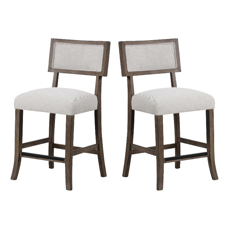 Asten Counter Stool Chair Set of 2-Dark Walnut Brown-Gray Seat