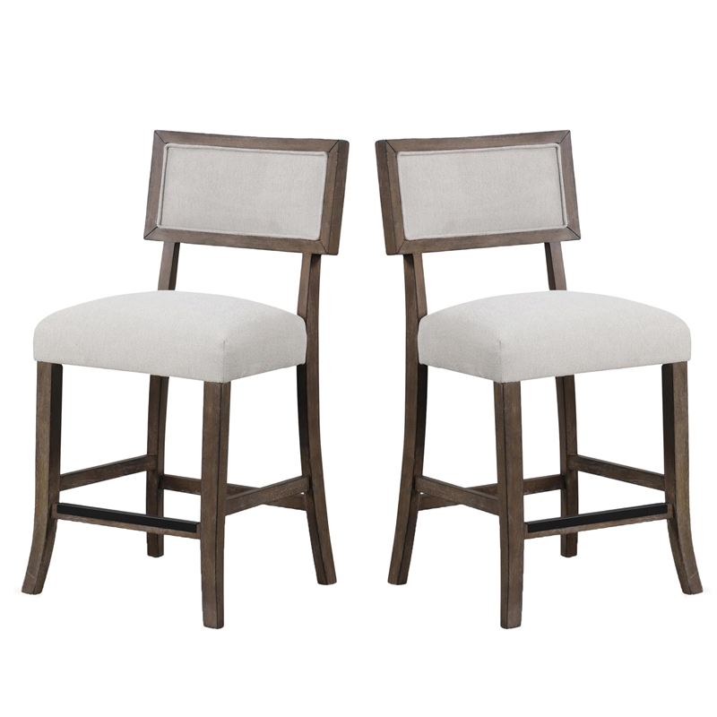 Asten Counter Stool Chair Set of 2-Dark Walnut Brown-Gray Seat