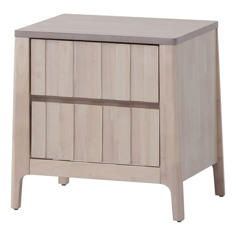 Vasu Nightstand-2 Drawers-White Wash Solid Rubberwood-21 Inch