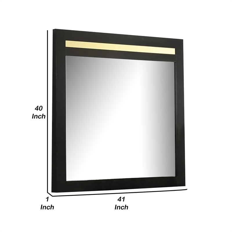 Yoki 41 Inch Dresser Mirror-Modern Glam Black with Gold Acrylic Accents