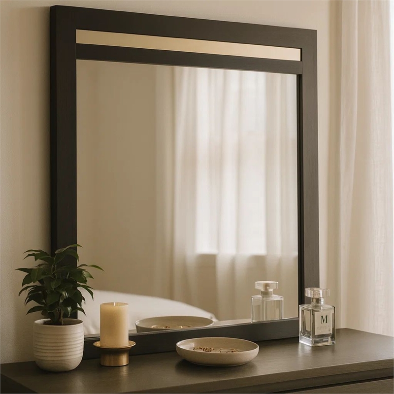 Yoki 41 Inch Dresser Mirror-Modern Glam Black with Gold Acrylic Accents