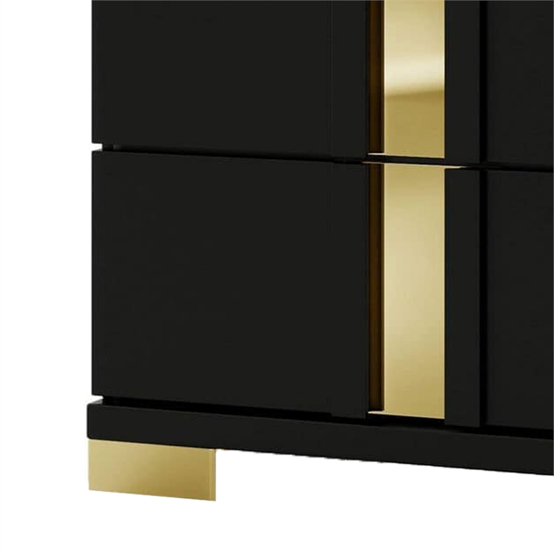 Yoki Nightstand-2 Drawers-Modern Glam Black and Gold-23 Inch