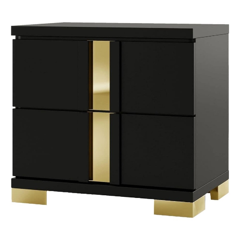Yoki Nightstand-2 Drawers-Modern Glam Black and Gold-23 Inch