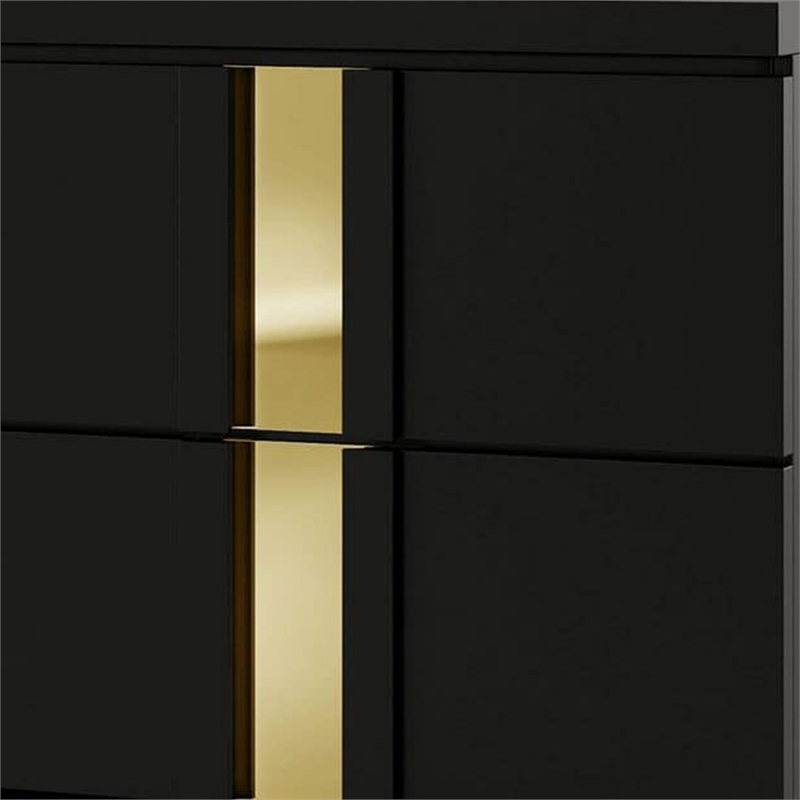 Yoki Nightstand-2 Drawers-Modern Glam Black and Gold-23 Inch