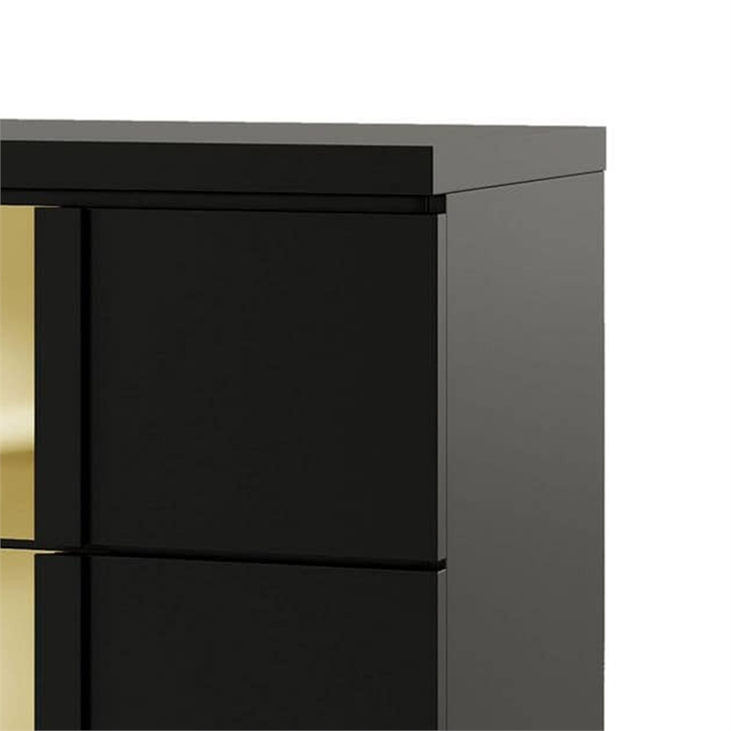 Yoki Nightstand-2 Drawers-Modern Glam Black and Gold-23 Inch