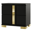 Yoki Nightstand-2 Drawers-Modern Glam Black and Gold-23 Inch