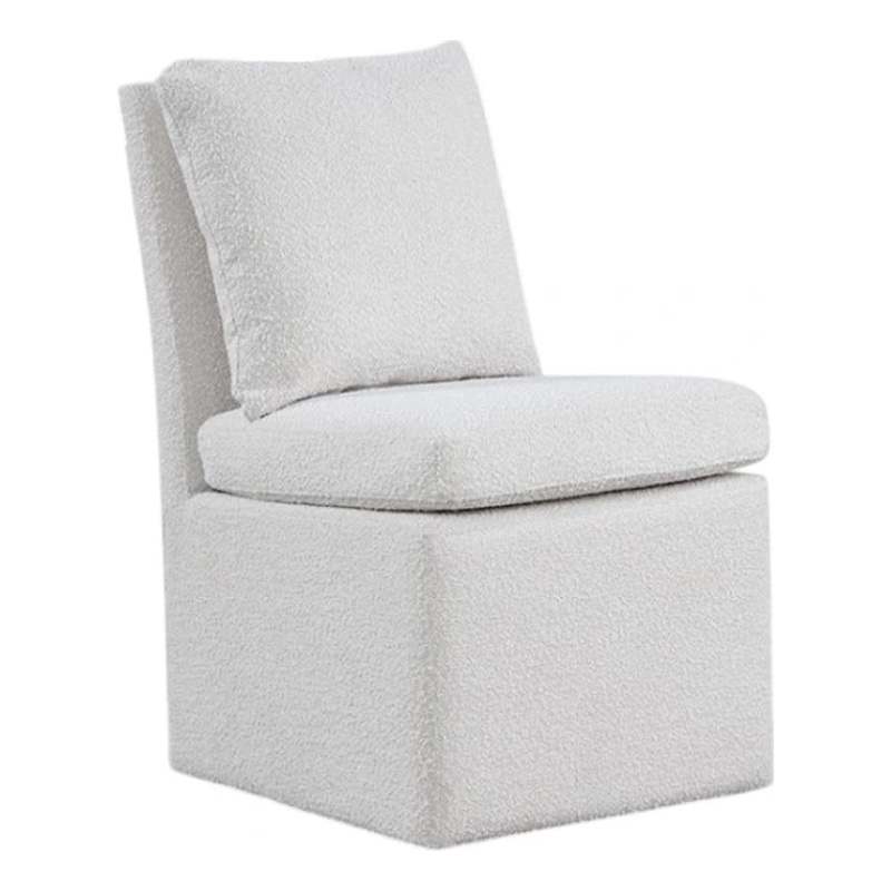 Ager Side Dining Chair with 6 Caster Wheels-Barrel Style-White Boucle