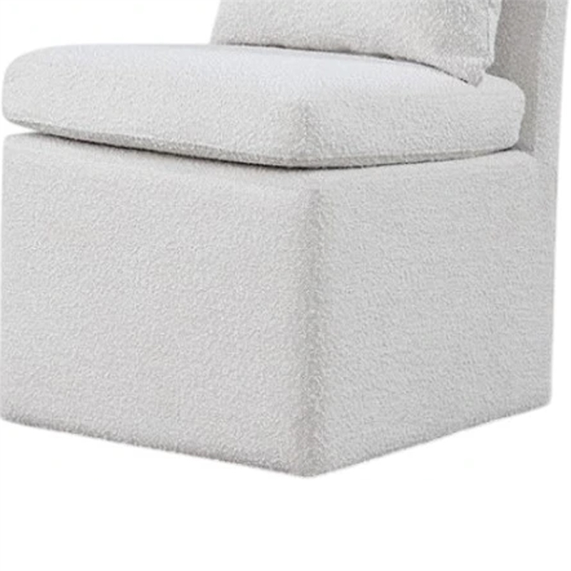 Ager Side Dining Chair with 6 Caster Wheels-Barrel Style-White Boucle