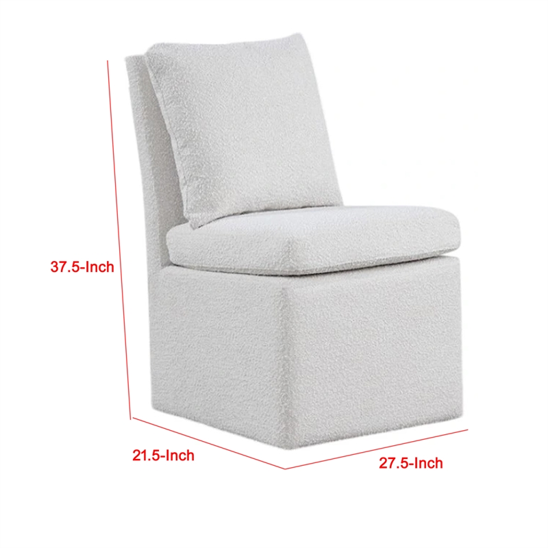 Ager Side Dining Chair with 6 Caster Wheels-Barrel Style-White Boucle