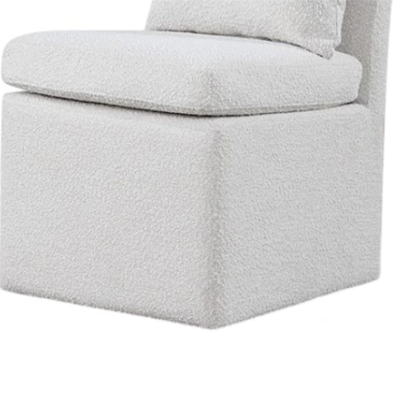 Ager Side Dining Chair with 6 Caster Wheels-Barrel Style-White Boucle