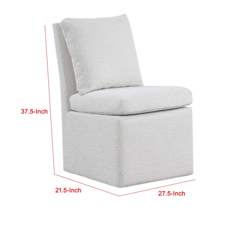 Ager Side Dining Chair with 6 Caster Wheels-Barrel Style-White Boucle