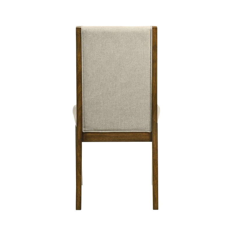 Liyo Set of 2 Side Dining Chairs-Brown Wood Frame-Beige Fabric Seating