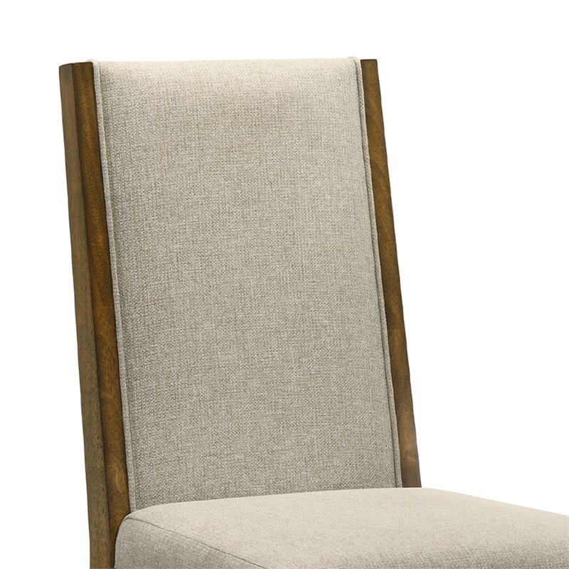 Liyo Set of 2 Side Dining Chairs-Brown Wood Frame-Beige Fabric Seating
