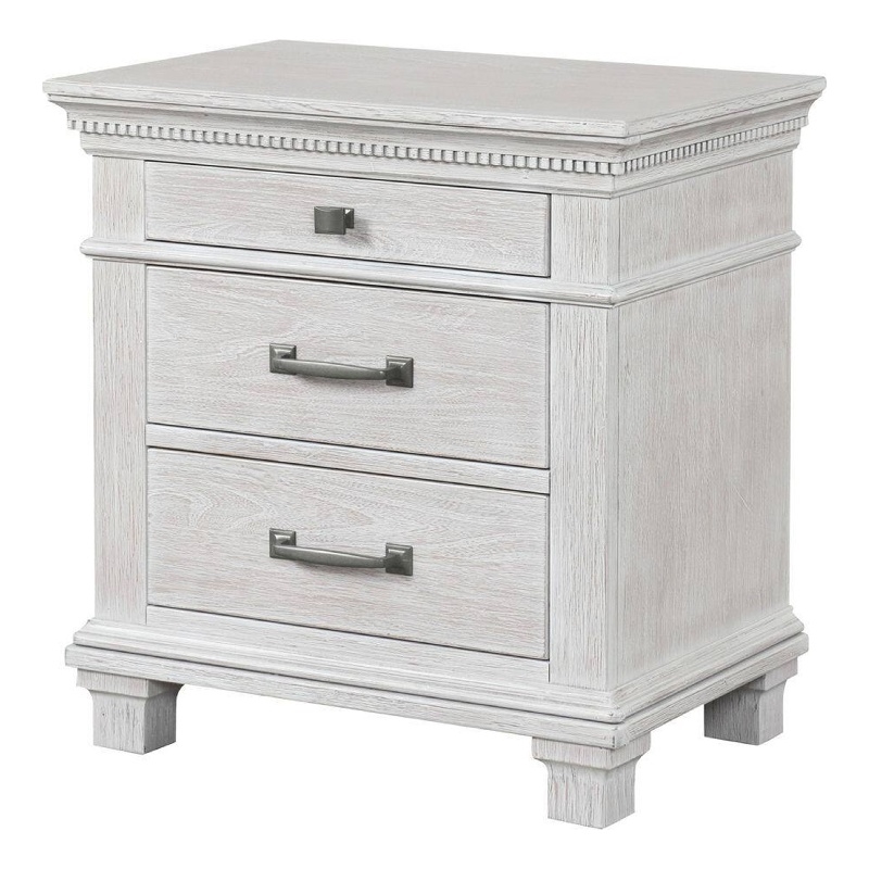 Leyne Nightstand-3 Drawers-Farmhouse Weathered Gray Solid Wood-26 Inch