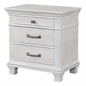 Leyne Nightstand-3 Drawers-Farmhouse Weathered Gray Solid Wood-26 Inch