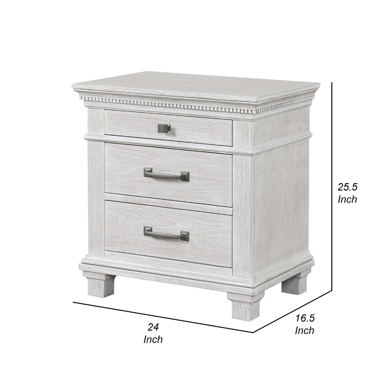 Leyne Nightstand-3 Drawers-Farmhouse Weathered Gray Solid Wood-26 Inch