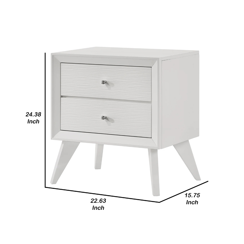Tory Nightstand-2 Drawers-White Solid Wood-Bronze Round Knobs