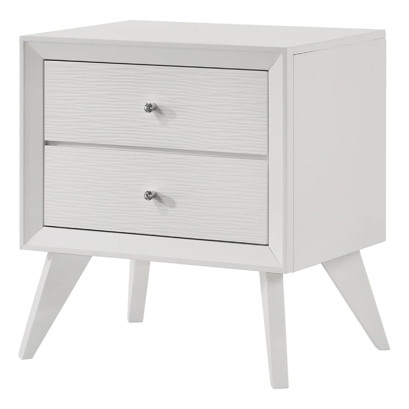 Tory Nightstand-2 Drawers-White Solid Wood-Bronze Round Knobs