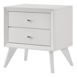 Tory Nightstand-2 Drawers-White Solid Wood-Bronze Round Knobs