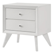 Tory Nightstand-2 Drawers-White Solid Wood-Bronze Round Knobs