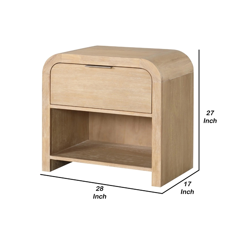 Rexa Nightstand with 1 Drawer-Metal Finger Pulls-Natural Oak Brown