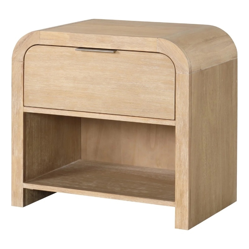 Rexa Nightstand with 1 Drawer-Metal Finger Pulls-Natural Oak Brown