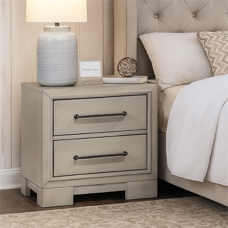 Jaxen Nightstand End Table-Antique White Rubberwood-2 Drawers-23 Inch