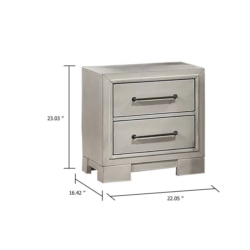 Jaxen Nightstand End Table-Antique White Rubberwood-2 Drawers-23 Inch