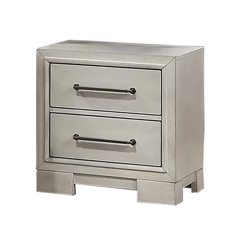 Jaxen Nightstand End Table-Antique White Rubberwood-2 Drawers-23 Inch