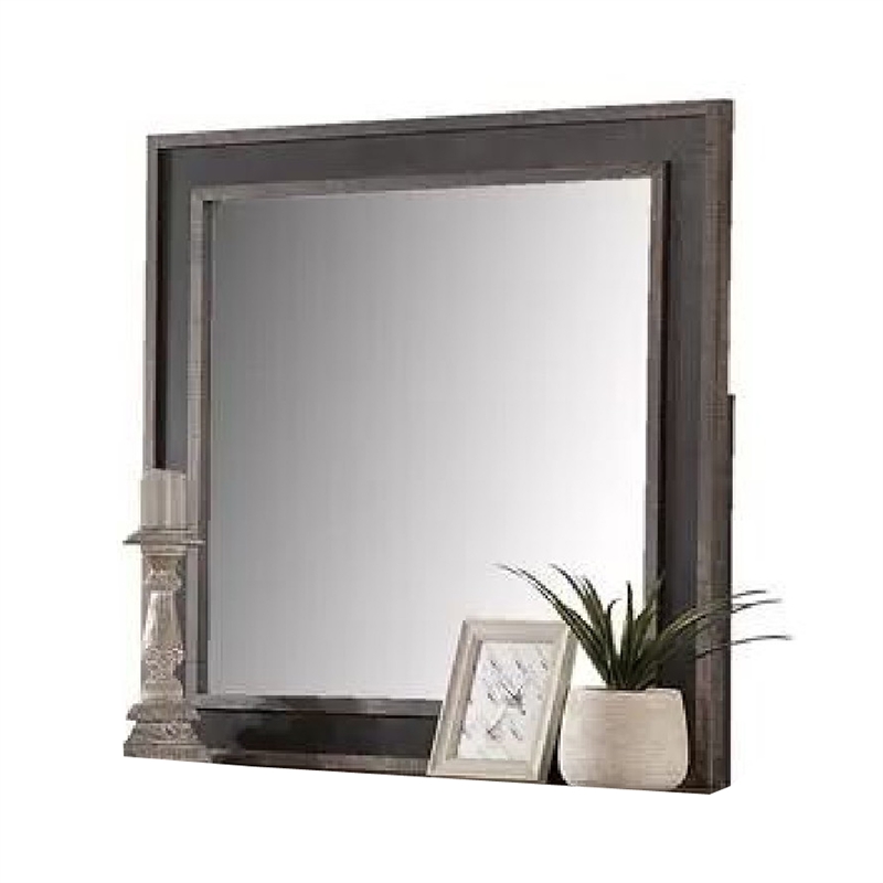 Dresser Mirror-Rustic Brown and Charcoal Gray Wood Frame-36 Inch