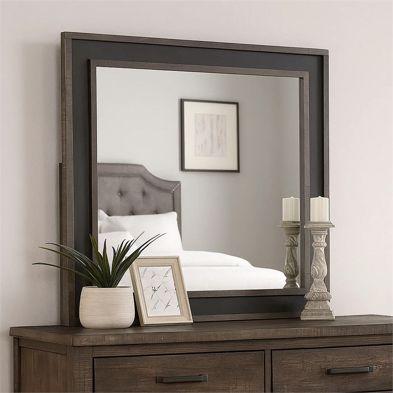 Dresser Mirror-Rustic Brown and Charcoal Gray Wood Frame-36 Inch