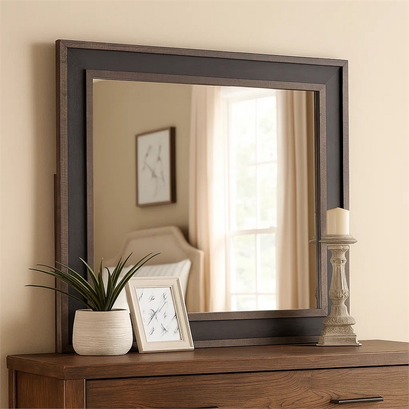 Dresser Mirror-Rustic Brown and Charcoal Gray Wood Frame-36 Inch