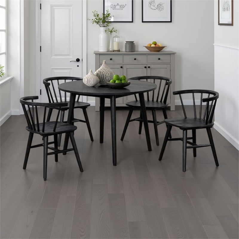 Yely 5pc Dining Table with 4 Windsor Chairs Set-Black Rubberwood
